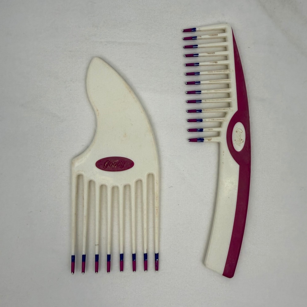 Vintage Goody Hair Comb and Pick Set White Magenta Blue Pink Tipped Retro 2pc